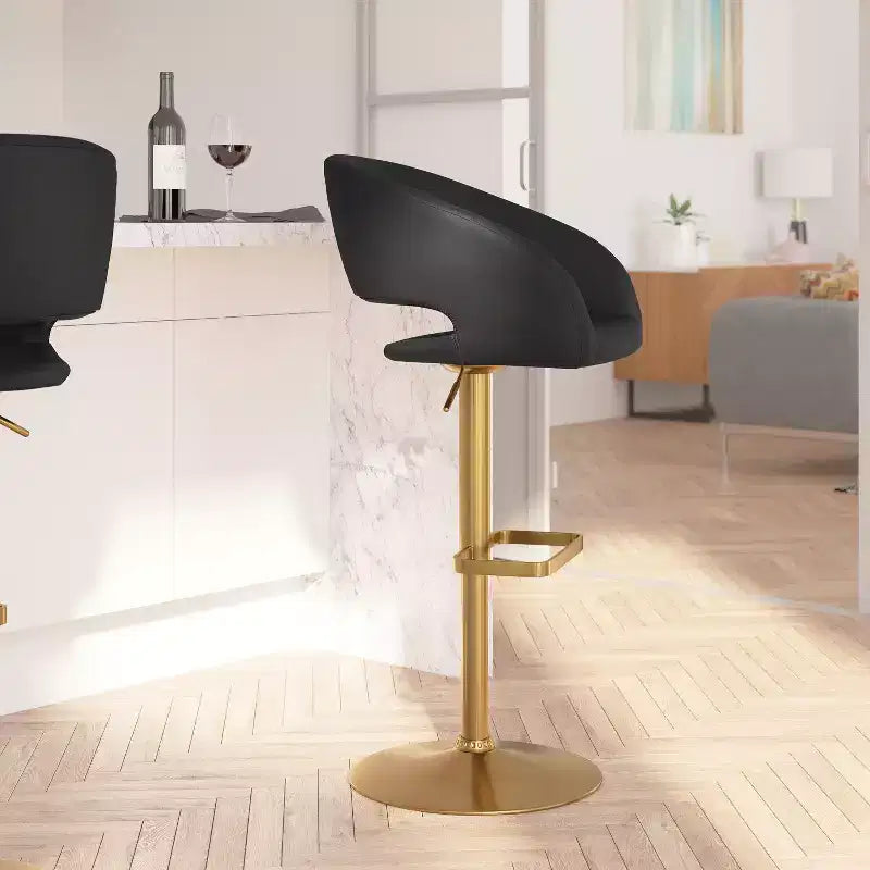 Merrick Lane Modern Bar Stool Rounded Mid-Back Stool With Height Adjustable Swivel Seat
