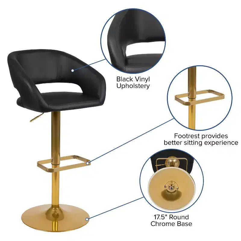 Merrick Lane Modern Bar Stool Rounded Mid-Back Stool With Height Adjustable Swivel Seat