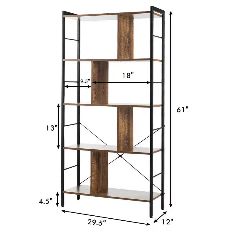 Costway 4-Tier Bookcase Industrial Bookshelf Floor Standing Storage Rack