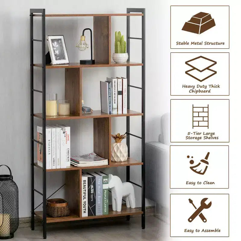 Costway 4-Tier Bookcase Industrial Bookshelf Floor Standing Storage Rack