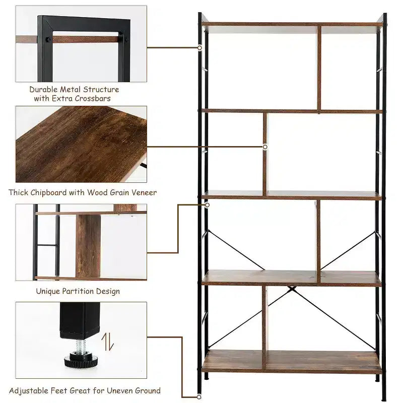 Costway 4-Tier Bookcase Industrial Bookshelf Floor Standing Storage Rack