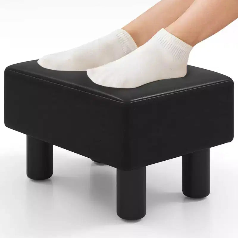 Costway PU Leather Ottoman Rectangular Footrest Small Stool w/ Padded Seat White/Black/Red