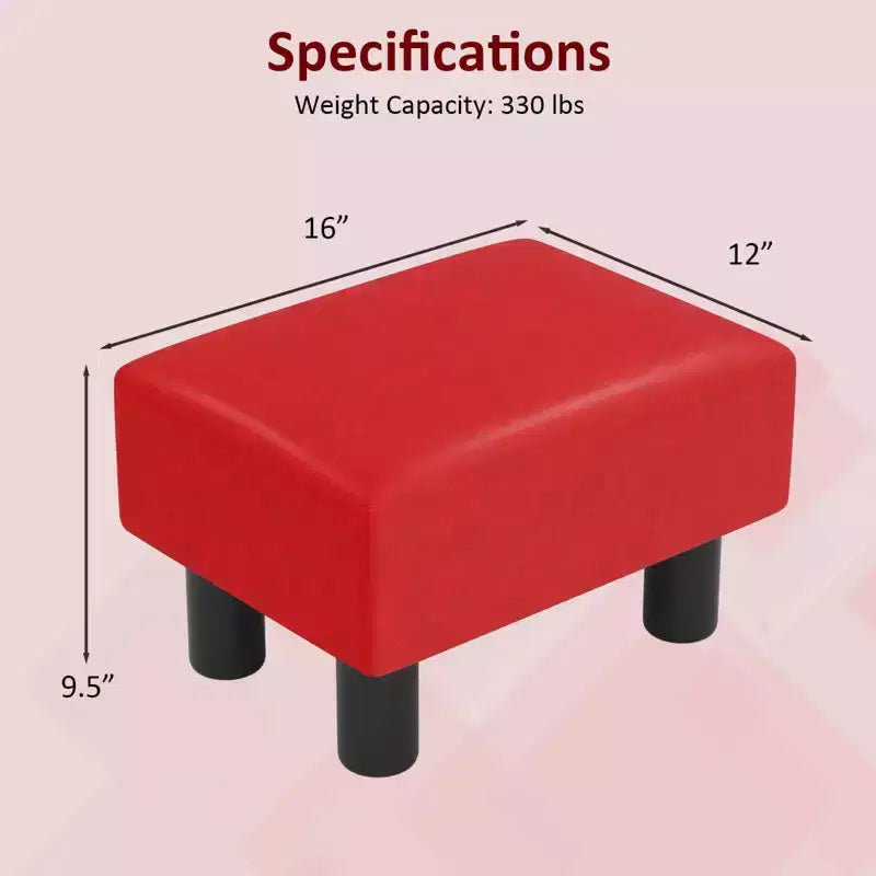 Costway PU Leather Ottoman Rectangular Footrest Small Stool w/ Padded Seat White/Black/Red