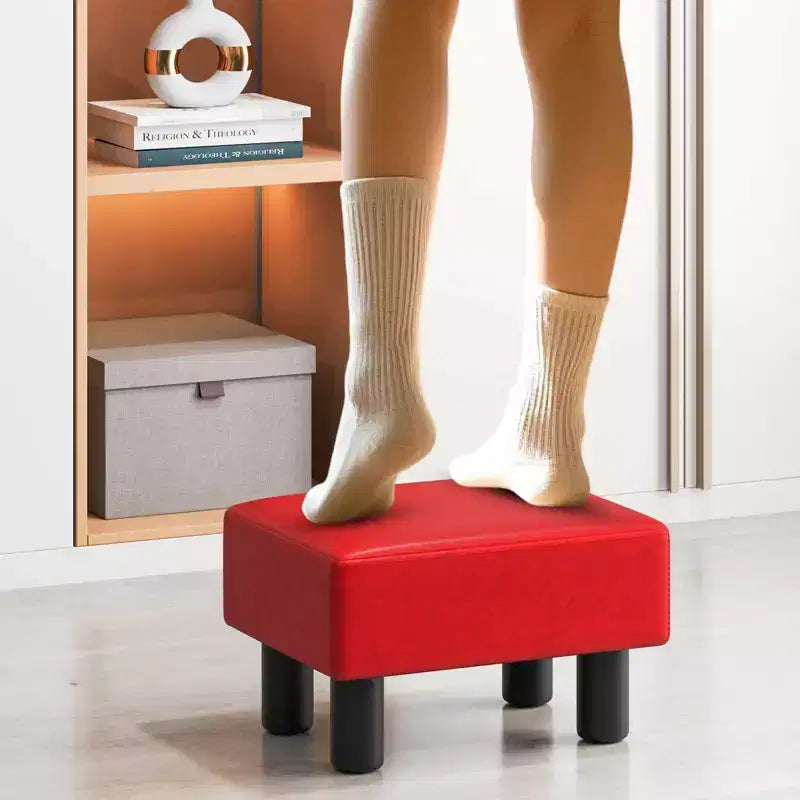 Costway PU Leather Ottoman Rectangular Footrest Small Stool w/ Padded Seat White/Black/Red