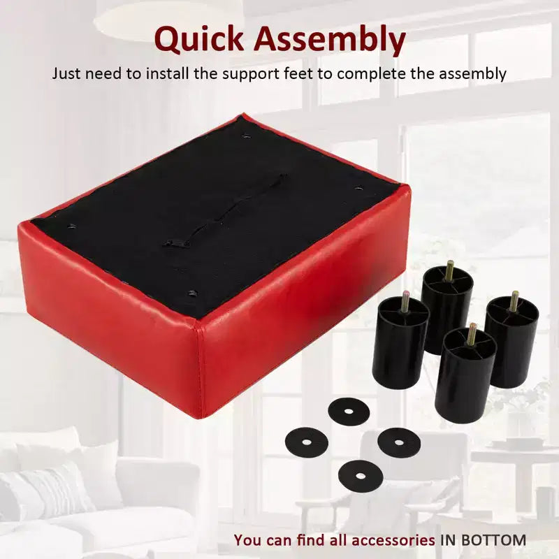 Costway PU Leather Ottoman Rectangular Footrest Small Stool w/ Padded Seat White/Black/Red