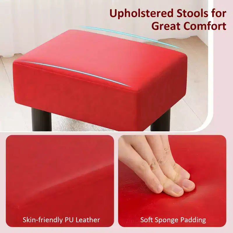 Costway PU Leather Ottoman Rectangular Footrest Small Stool w/ Padded Seat White/Black/Red