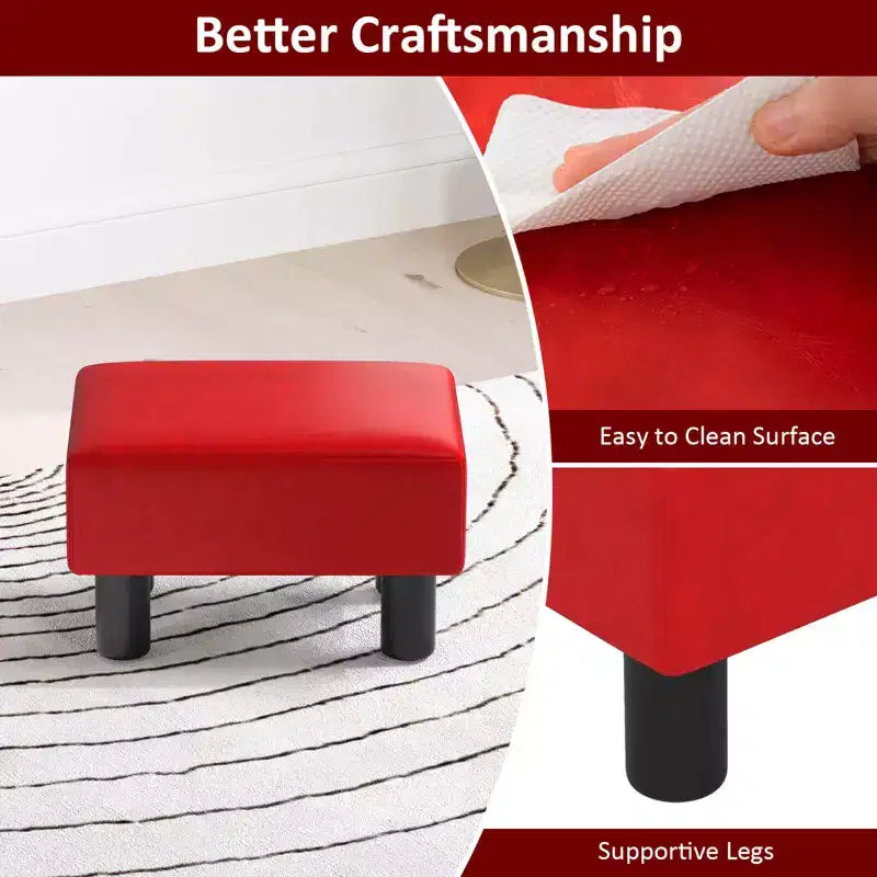 Costway PU Leather Ottoman Rectangular Footrest Small Stool w/ Padded Seat White/Black/Red