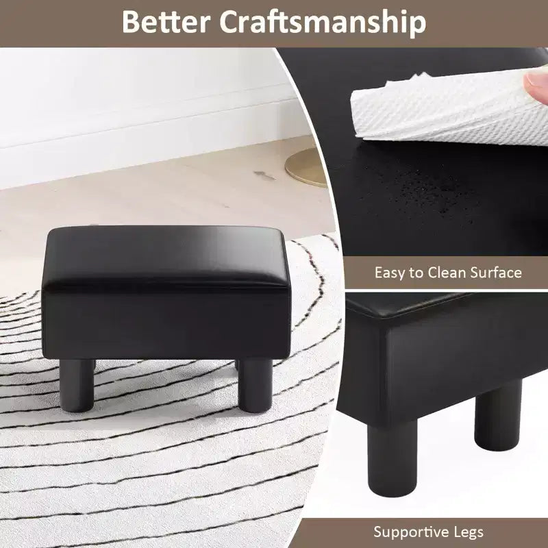 Costway PU Leather Ottoman Rectangular Footrest Small Stool w/ Padded Seat White/Black/Red