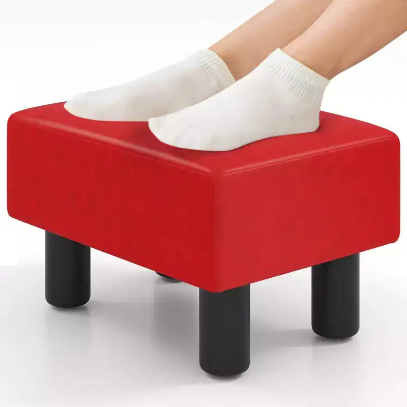 Costway PU Leather Ottoman Rectangular Footrest Small Stool w/ Padded Seat White/Black/Red