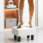 Costway PU Leather Ottoman Rectangular Footrest Small Stool w/ Padded Seat White/Black/Red