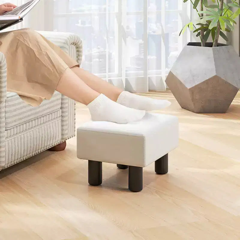 Costway PU Leather Ottoman Rectangular Footrest Small Stool w/ Padded Seat White/Black/Red