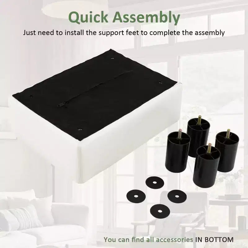 Costway PU Leather Ottoman Rectangular Footrest Small Stool w/ Padded Seat White/Black/Red