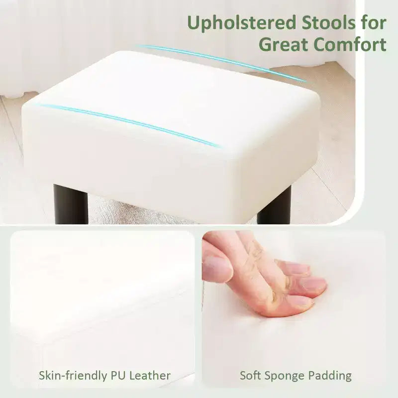 Costway PU Leather Ottoman Rectangular Footrest Small Stool w/ Padded Seat White/Black/Red