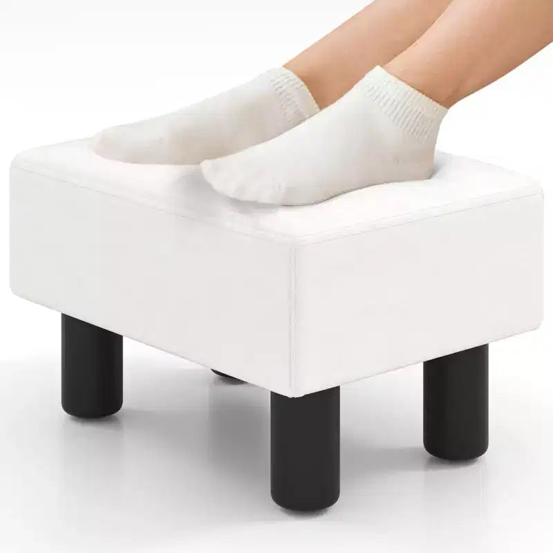 Costway PU Leather Ottoman Rectangular Footrest Small Stool w/ Padded Seat White/Black/Red