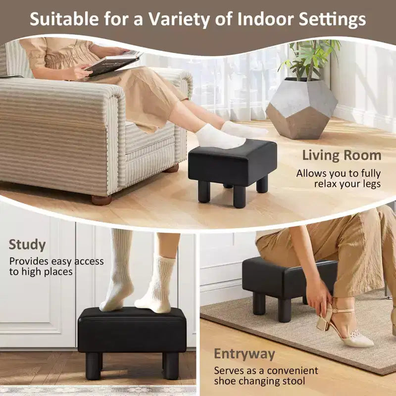 Costway PU Leather Ottoman Rectangular Footrest Small Stool w/ Padded Seat White/Black/Red