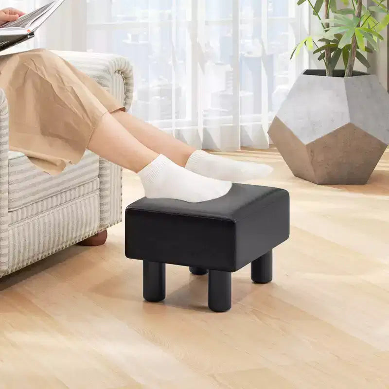 Costway PU Leather Ottoman Rectangular Footrest Small Stool w/ Padded Seat White/Black/Red