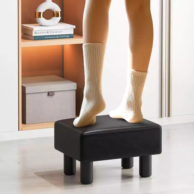 Costway PU Leather Ottoman Rectangular Footrest Small Stool w/ Padded Seat White/Black/Red