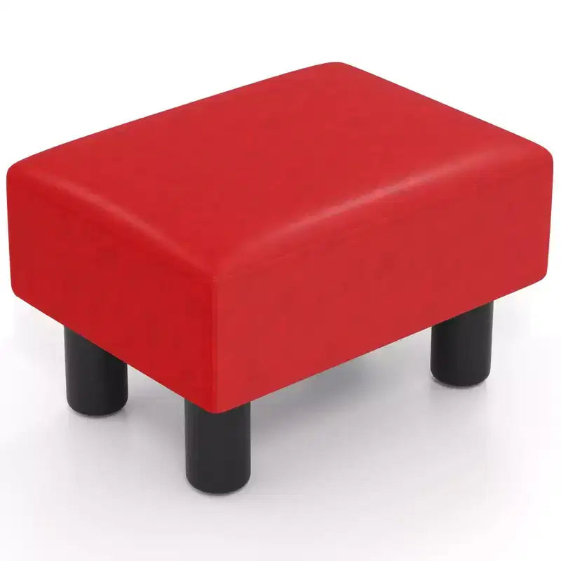 Costway PU Leather Ottoman Rectangular Footrest Small Stool w/ Padded Seat White/Black/Red