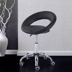 HOMCOM Crescent Rolling Salon Stool with Adjustable Height, Breathable Open Back, Foam Cushion Seat, and 5 Caster Wheels, Black