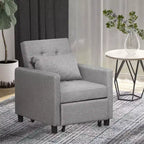 HOMCOM Convertible Sofa Lounger Chair Bed Multi-Functional Sleeper Recliner with Tufted Upholstered Fabric, Adjustable Angle Backrest, Pillow, Gray
