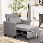 HOMCOM Convertible Sofa Lounger Chair Bed Multi-Functional Sleeper Recliner with Tufted Upholstered Fabric, Adjustable Angle Backrest, Pillow, Gray