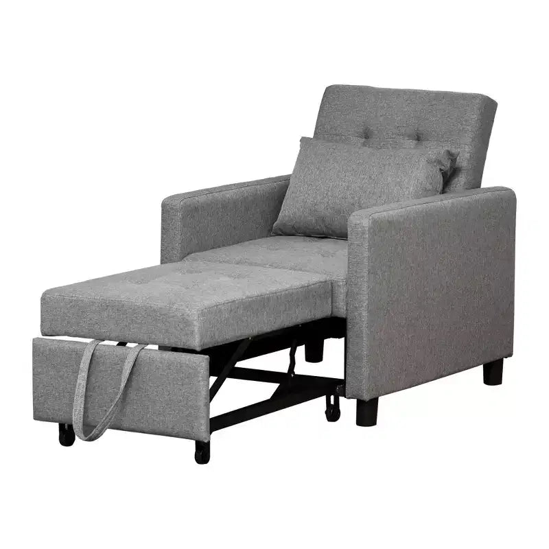 HOMCOM Convertible Sofa Lounger Chair Bed Multi-Functional Sleeper Recliner with Tufted Upholstered Fabric, Adjustable Angle Backrest, Pillow, Gray