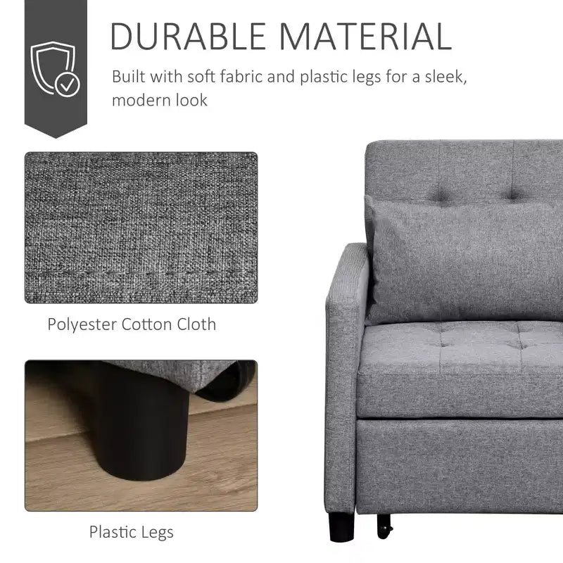 HOMCOM Convertible Sofa Lounger Chair Bed Multi-Functional Sleeper Recliner with Tufted Upholstered Fabric, Adjustable Angle Backrest, Pillow, Gray