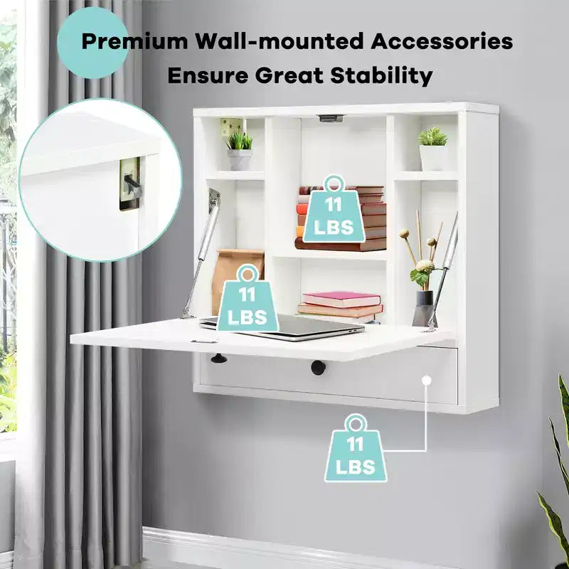 Costway Wall-Mount Floating Desk Foldable Space Saving Laptop Workstation