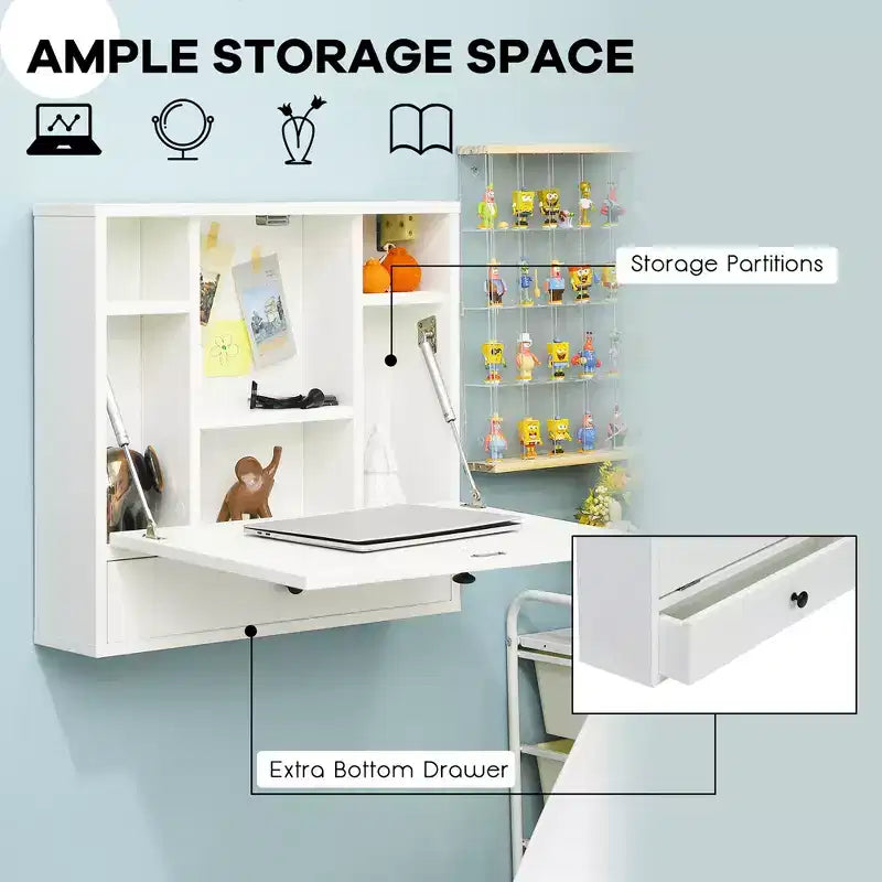 Costway Wall-Mount Floating Desk Foldable Space Saving Laptop Workstation