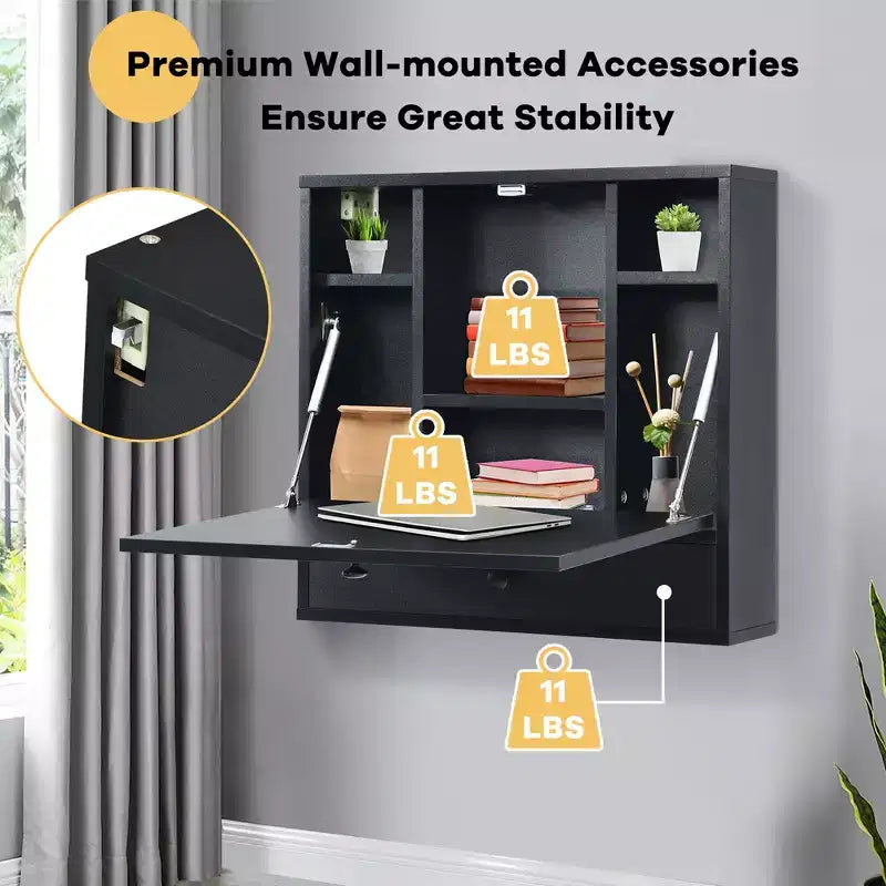 Costway Wall-Mount Floating Desk Foldable Space Saving Laptop Workstation