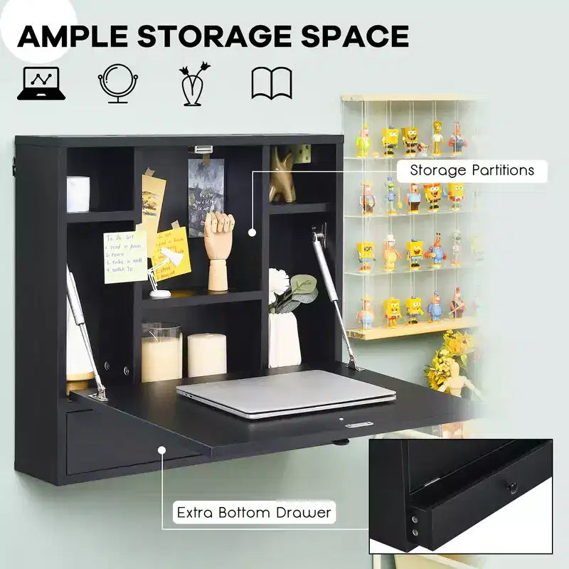 Costway Wall-Mount Floating Desk Foldable Space Saving Laptop Workstation