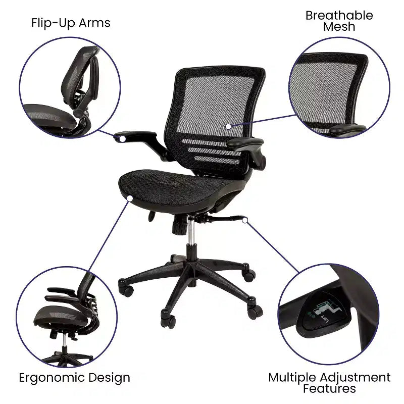 Flash Furniture Mid-Back Transparent Mesh Executive Swivel Office Chair with Flip-Up Arms