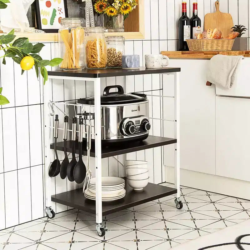 Costway 3-Tier Kitchen Baker's Rack Microwave Oven Storage Cart w/ Hook