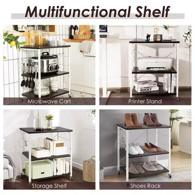 Costway 3-Tier Kitchen Baker's Rack Microwave Oven Storage Cart w/ Hook