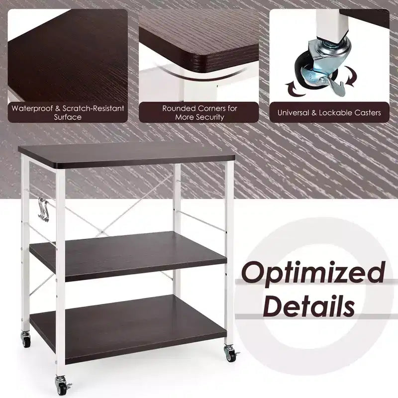 Costway 3-Tier Kitchen Baker's Rack Microwave Oven Storage Cart w/ Hook
