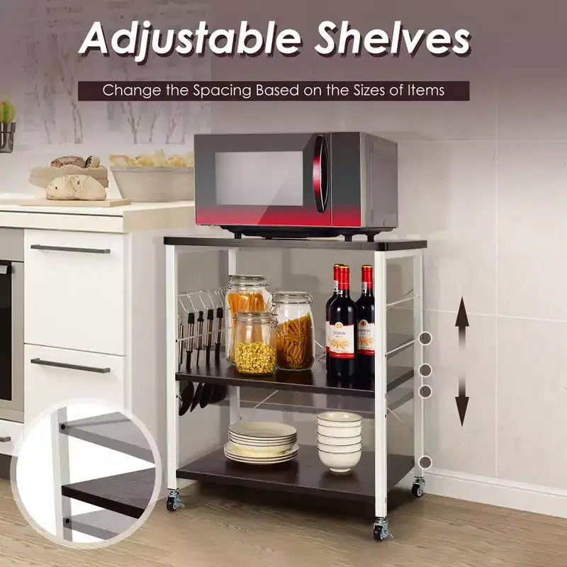 Costway 3-Tier Kitchen Baker's Rack Microwave Oven Storage Cart w/ Hook
