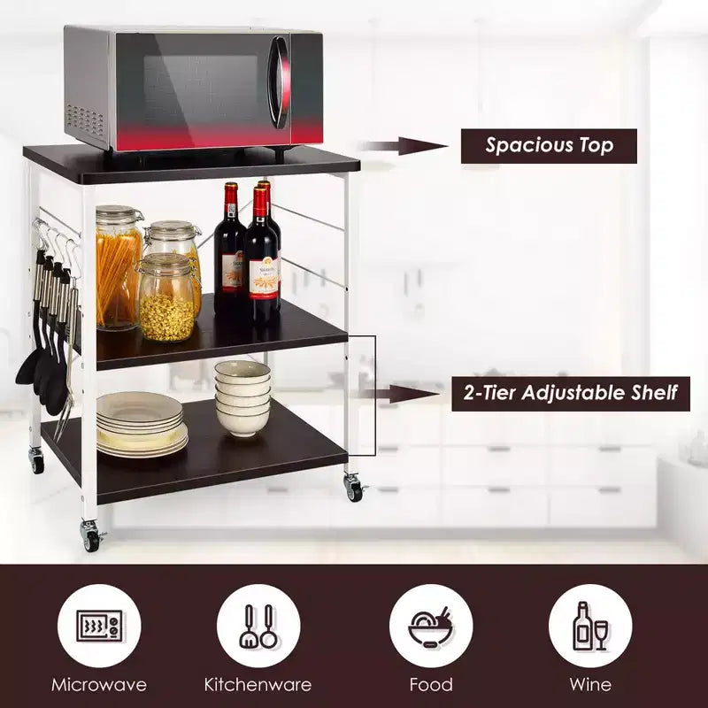 Costway 3-Tier Kitchen Baker's Rack Microwave Oven Storage Cart w/ Hook