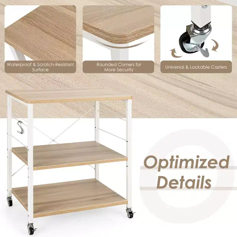 Costway 3-Tier Kitchen Baker's Rack Microwave Oven Storage Cart w/ Hook