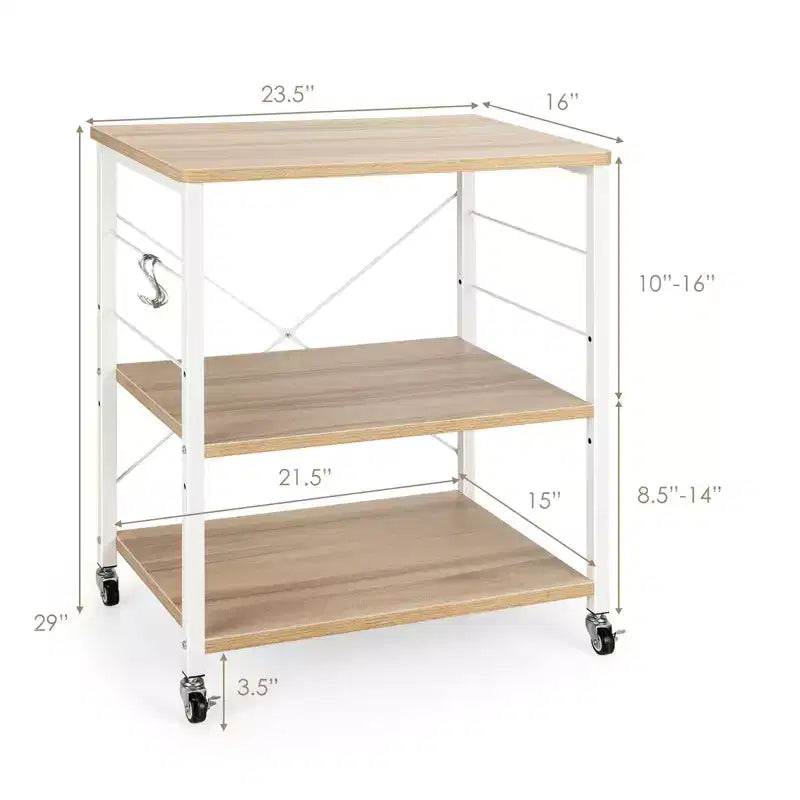 Costway 3-Tier Kitchen Baker's Rack Microwave Oven Storage Cart w/ Hook