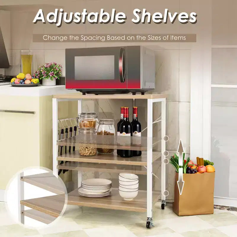 Costway 3-Tier Kitchen Baker's Rack Microwave Oven Storage Cart w/ Hook