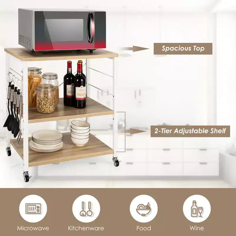 Costway 3-Tier Kitchen Baker's Rack Microwave Oven Storage Cart w/ Hook