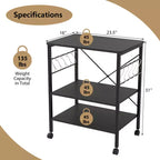 Costway 3-Tier Kitchen Baker's Rack Microwave Oven Storage Cart w/ Hook