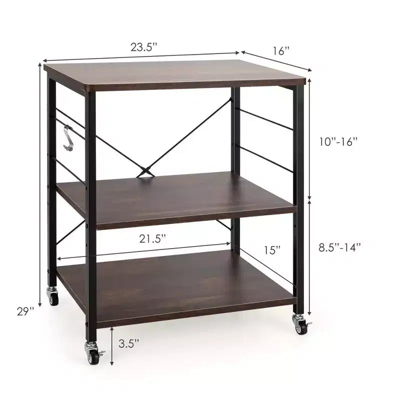 Costway 3-Tier Kitchen Baker's Rack Microwave Oven Storage Cart w/ Hook
