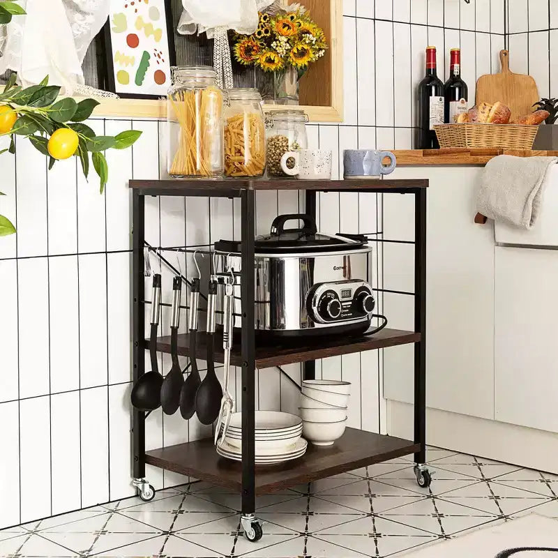 Costway 3-Tier Kitchen Baker's Rack Microwave Oven Storage Cart w/ Hook