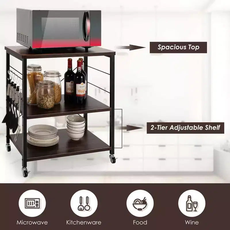 Costway 3-Tier Kitchen Baker's Rack Microwave Oven Storage Cart w/ Hook