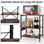 Costway 3-Tier Kitchen Baker's Rack Microwave Oven Storage Cart w/ Hook