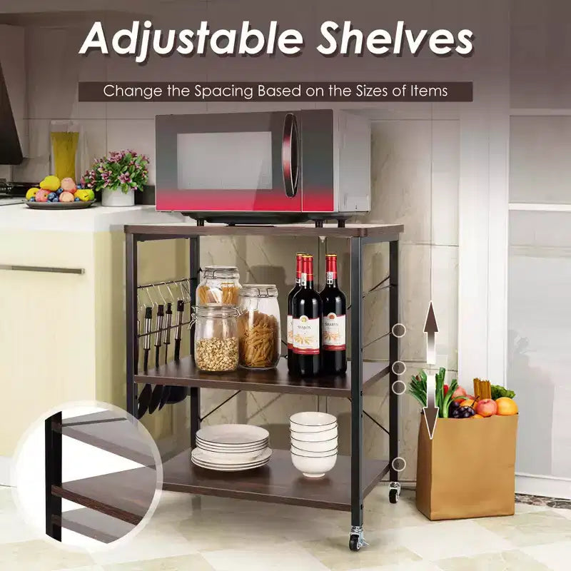 Costway 3-Tier Kitchen Baker's Rack Microwave Oven Storage Cart w/ Hook