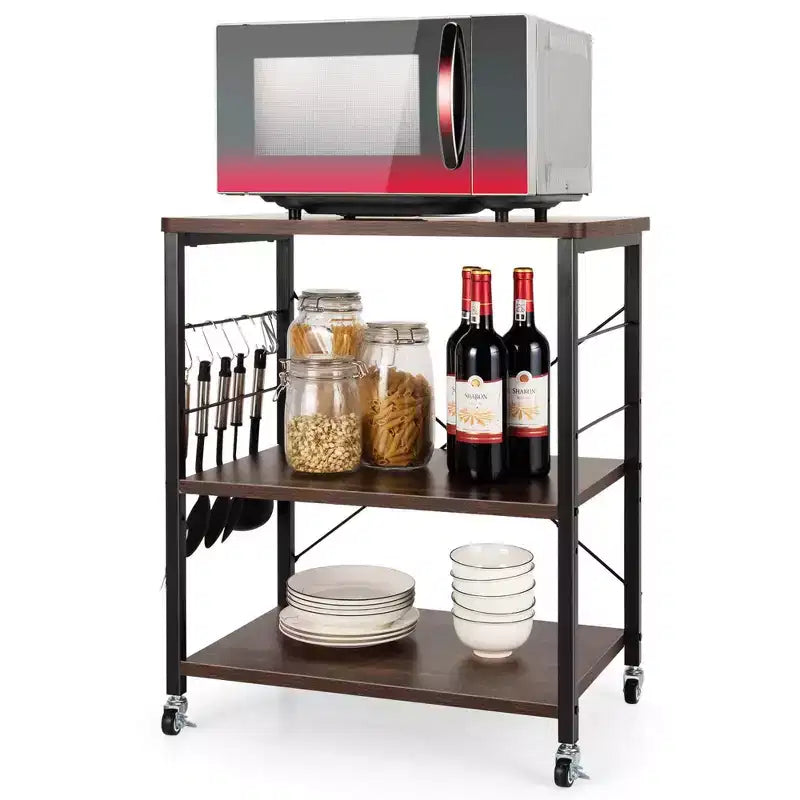 Costway 3-Tier Kitchen Baker's Rack Microwave Oven Storage Cart w/ Hook