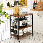 Costway 3-Tier Kitchen Baker's Rack Microwave Oven Storage Cart w/ Hook