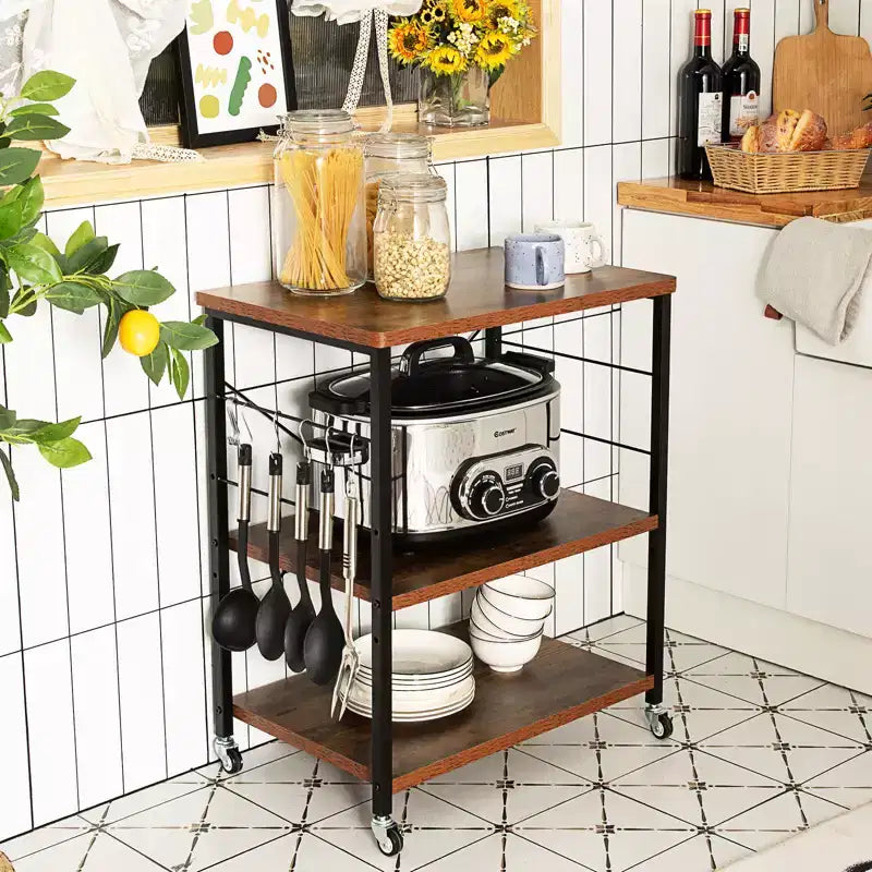 Costway 3-Tier Kitchen Baker's Rack Microwave Oven Storage Cart w/ Hook